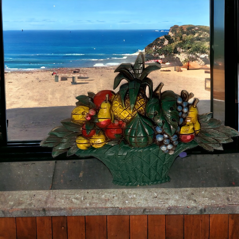 1965 Fruit Basket Wall Hanging Plaque Hawaiian By Dart Bar Tiki Hut Patio Retro